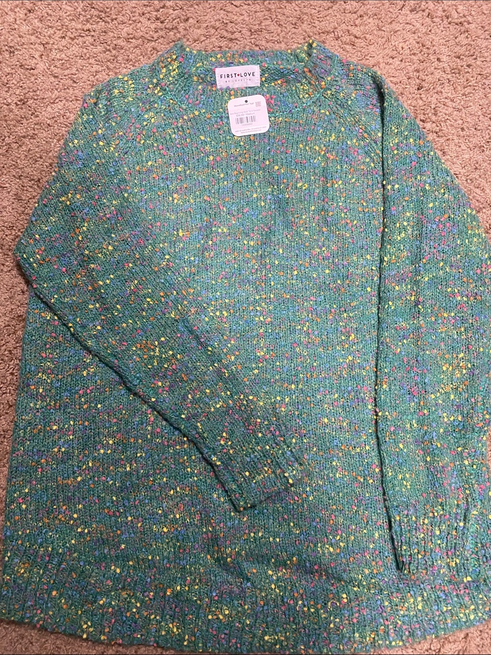 First Love Green Speckled Crewneck Sweater